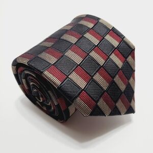 Privado Necktie Red & Black Geometric Pattern Silk Neck Tie Jacquard Fabric
